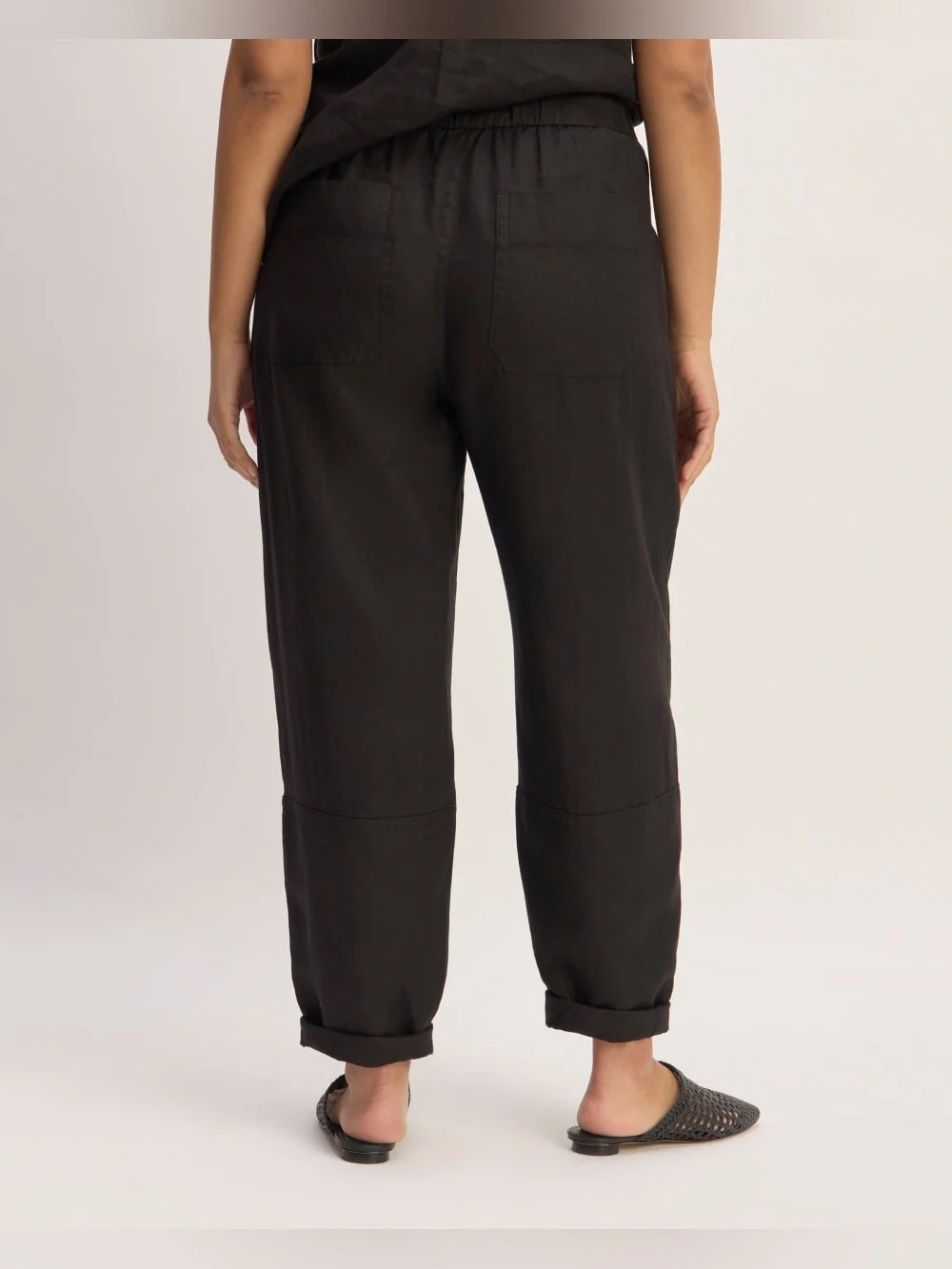 Everlane The Linen Pull-On Barrel Pant Black European Flax Size XL